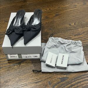 Balenciaga Black Knotted Pointed-Toe Slip-On Mules